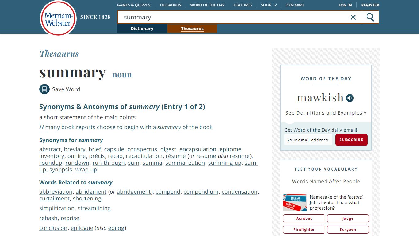 102 Synonyms & Antonyms of SUMMARY - Merriam-Webster